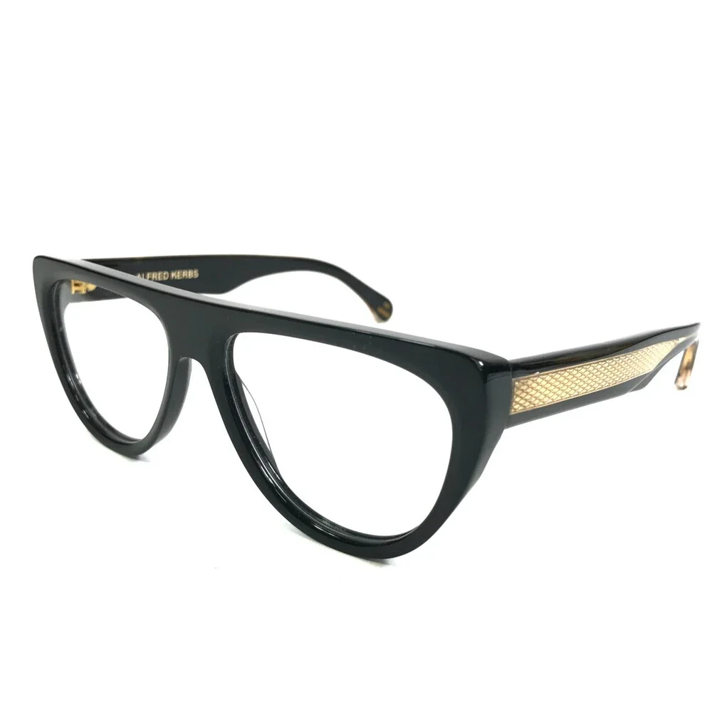 Alfred Kerbs Eyeglasses Frames MASK BK Shiny Black Gold Flat Top 56-17-143